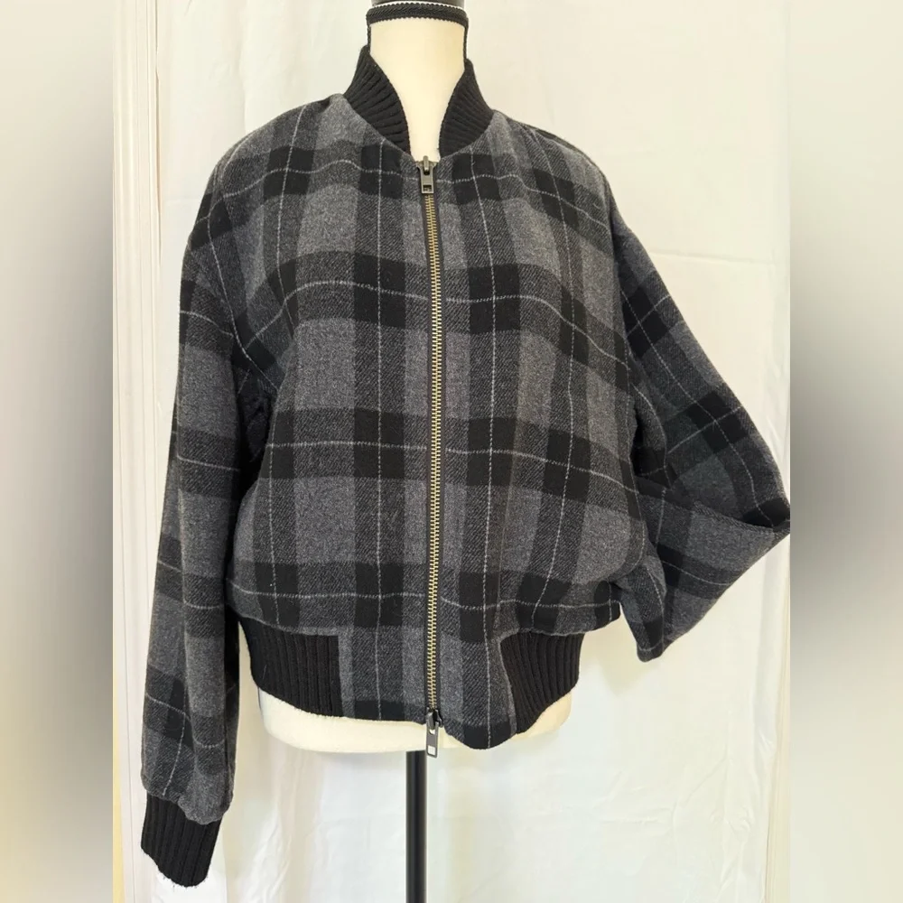 Vince Plaid Bomber Jacket - Black and Gray - Picture 6 of 9